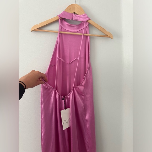 NWT ZARA Pink Satin Backless High-Neck Dress, M - Picture 5 of 7